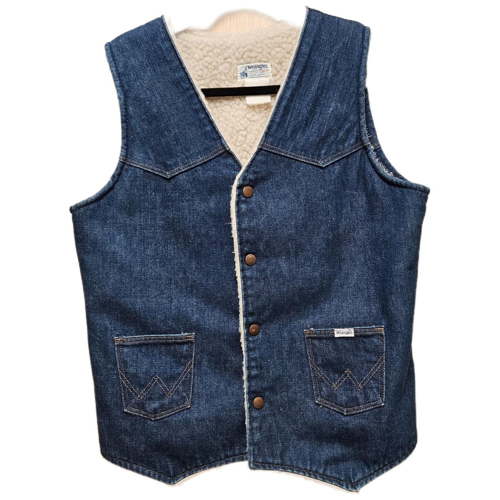 1978 Vintage Wrangler No-Fault Sanfor-Set Sherpa Lined Denim Vest Men's XL READ - Picture 2 of 8